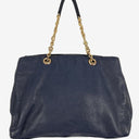 Oroton Navy Soft Pebble Leather Eyelet Gold Chain Tote Bag Size None by SwapUp-Online Second Hand Store-Online Thrift Store