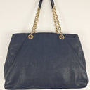 Oroton Navy Soft Pebble Leather Eyelet Gold Chain Tote Bag Size None by SwapUp-Online Second Hand Store-Online Thrift Store