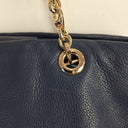 Oroton Navy Soft Pebble Leather Eyelet Gold Chain Tote Bag Size None by SwapUp-Online Second Hand Store-Online Thrift Store