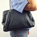 Oroton Navy Soft Pebble Leather Eyelet Gold Chain Tote Bag Size None by SwapUp-Online Second Hand Store-Online Thrift Store
