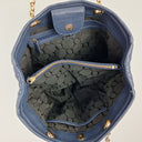 Oroton Navy Soft Pebble Leather Eyelet Gold Chain Tote Bag Size None by SwapUp-Online Second Hand Store-Online Thrift Store
