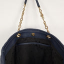 Oroton Navy Soft Pebble Leather Eyelet Gold Chain Tote Bag Size None by SwapUp-Online Second Hand Store-Online Thrift Store