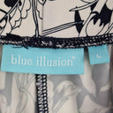 Blue Illusion Floral Pleated Stretch Casual Pants Size L by SwapUp-Online Second Hand Store-Online Thrift Store