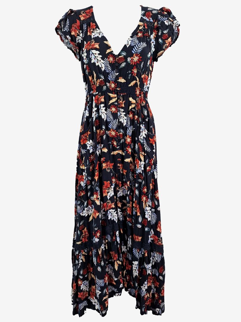 jaase midi dress Second-Hand Jaase Navy Summer Days Floral Midi Dress Size XS – SwapUp