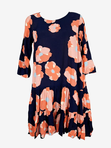 Mister Zimi Peach Flower Shift Midi Dress Size 8