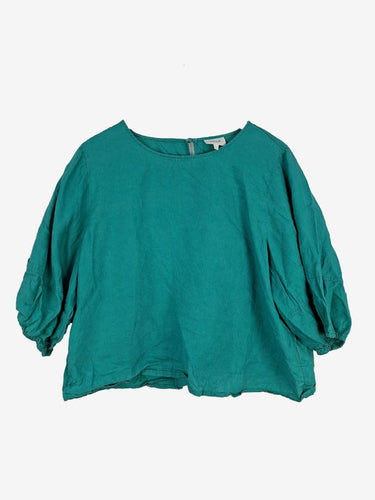 Seed Effortless Turquoise Cropped Linen Top Size 14