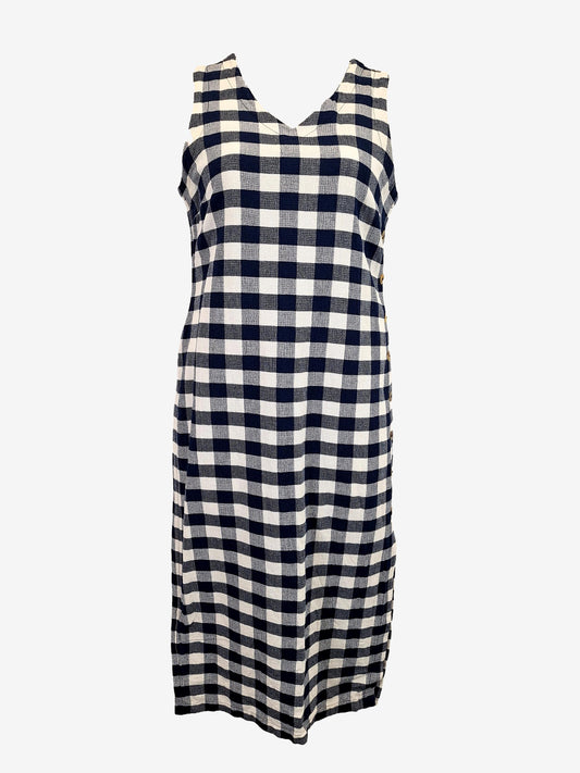 Dolina Navy Checked Side Button Midi Dress Size 12 by SwapUp-Online Second Hand Store-Online Thrift Store