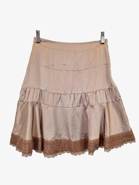 Alannah Hill Taupe Silk Tiered & Frilled Mini Skirt Size 6 by SwapUp-Online Second Hand Store-Online Thrift Store