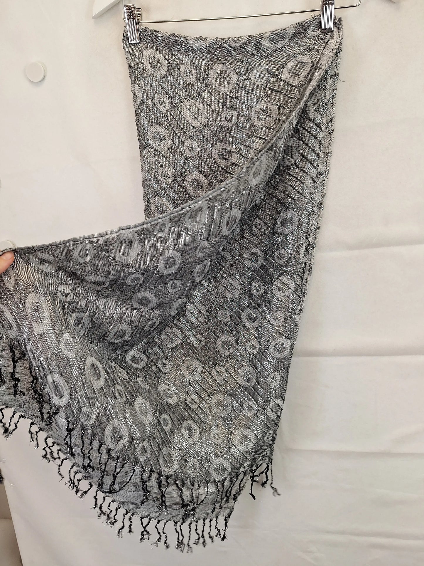 Assorted Brands Fringed Metallic Textured Scarf Size OSFA by SwapUp-Online Second Hand Store-Online Thrift Store