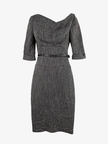 Black Halo Chic Tweed Look Belted Midi Dress Size XS by SwapUp-Online Second Hand Store-Online Thrift Store