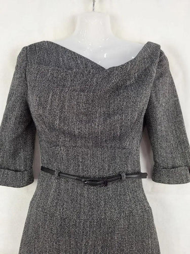 Black Halo Chic Tweed Look Belted Midi Dress Size XS by SwapUp-Online Second Hand Store-Online Thrift Store