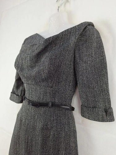 Black Halo Chic Tweed Look Belted Midi Dress Size XS by SwapUp-Online Second Hand Store-Online Thrift Store
