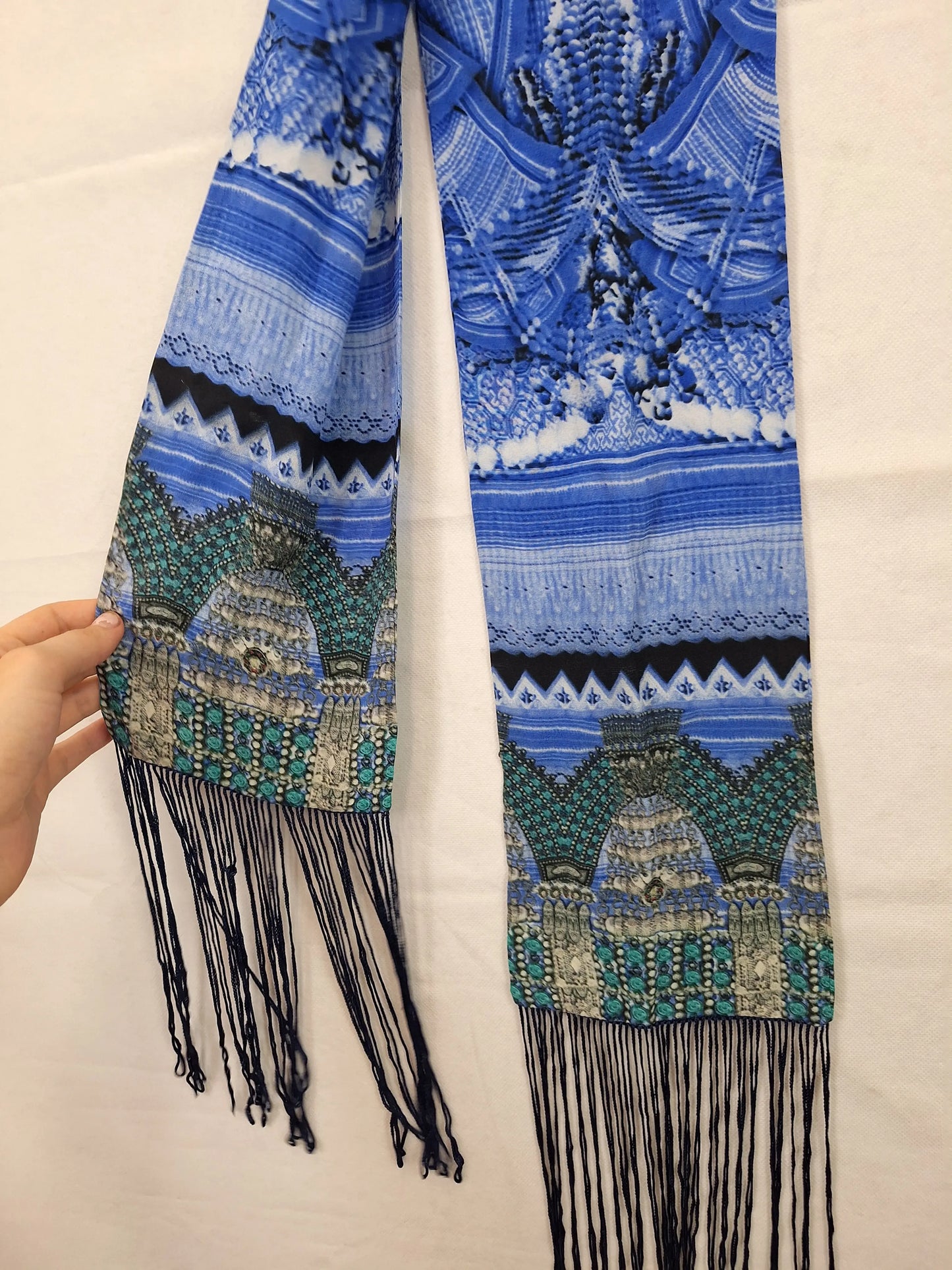 Camilla Azure Embellished Fringe Scarf Size OSFA by SwapUp-Online Second Hand Store-Online Thrift Store