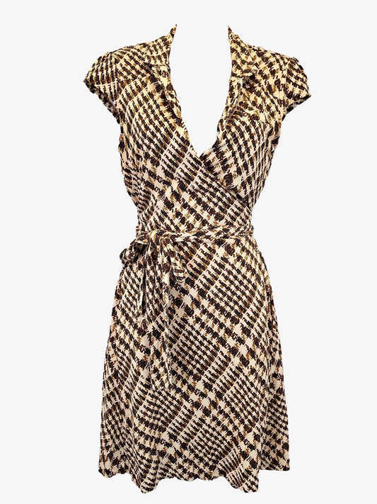 Diane von Furstenberg Patterned Cap Sleeve Elegant Wrap Midi Dress Size 10 by SwapUp-Online Second Hand Store-Online Thrift Store