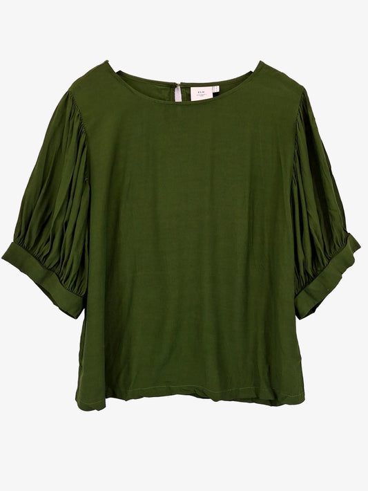 Elk Forest Green Puff Sleeve Boxy Top Size 14 by SwapUp-Online Second Hand Store-Online Thrift Store
