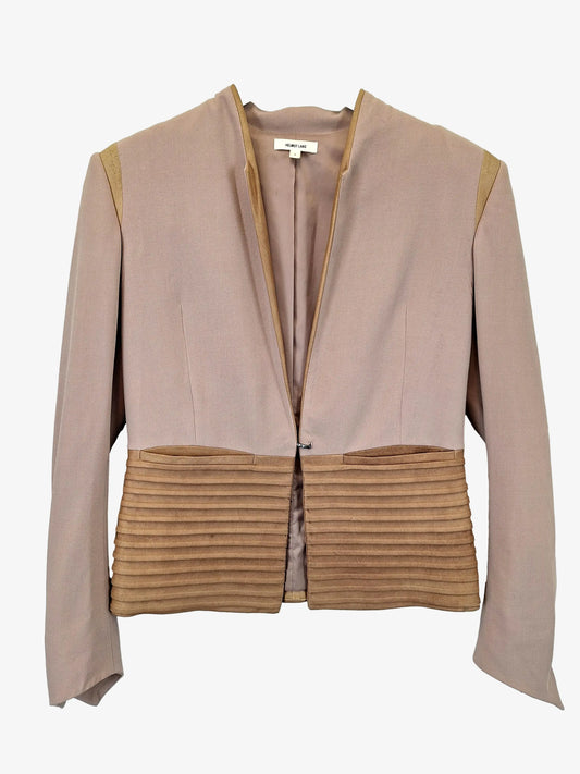 Helmut Lang Taupe Goat Leather Trimmed Elegant Blazer Size S by SwapUp-Online Second Hand Store-Online Thrift Store