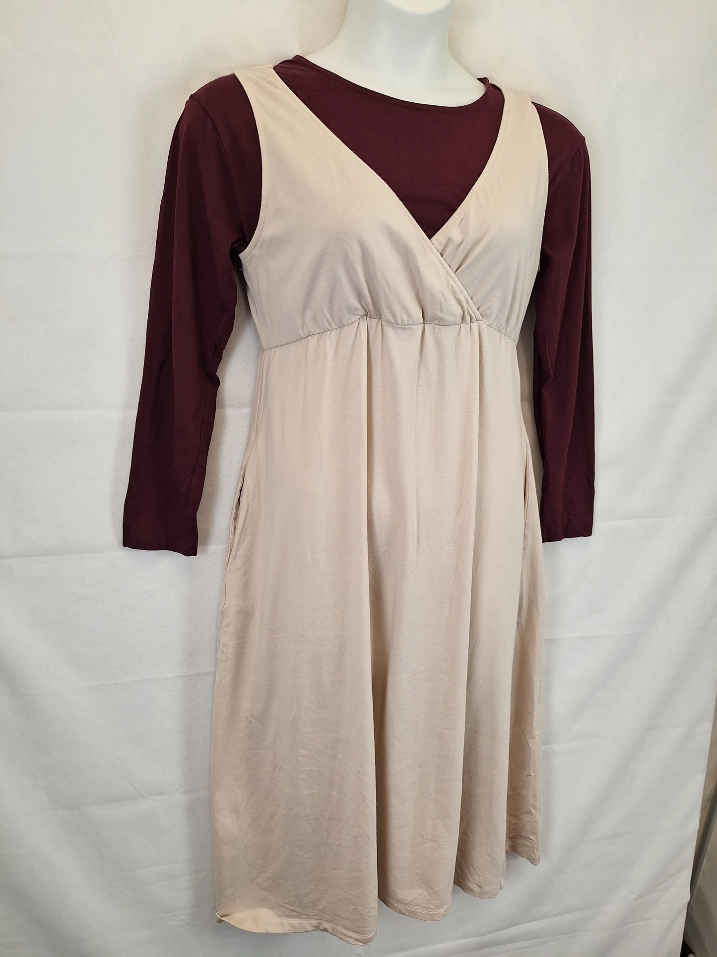 Konny Cozy Maternity Layered Tonal Midi Dress Size L by SwapUp-Online Second Hand Store-Online Thrift Store