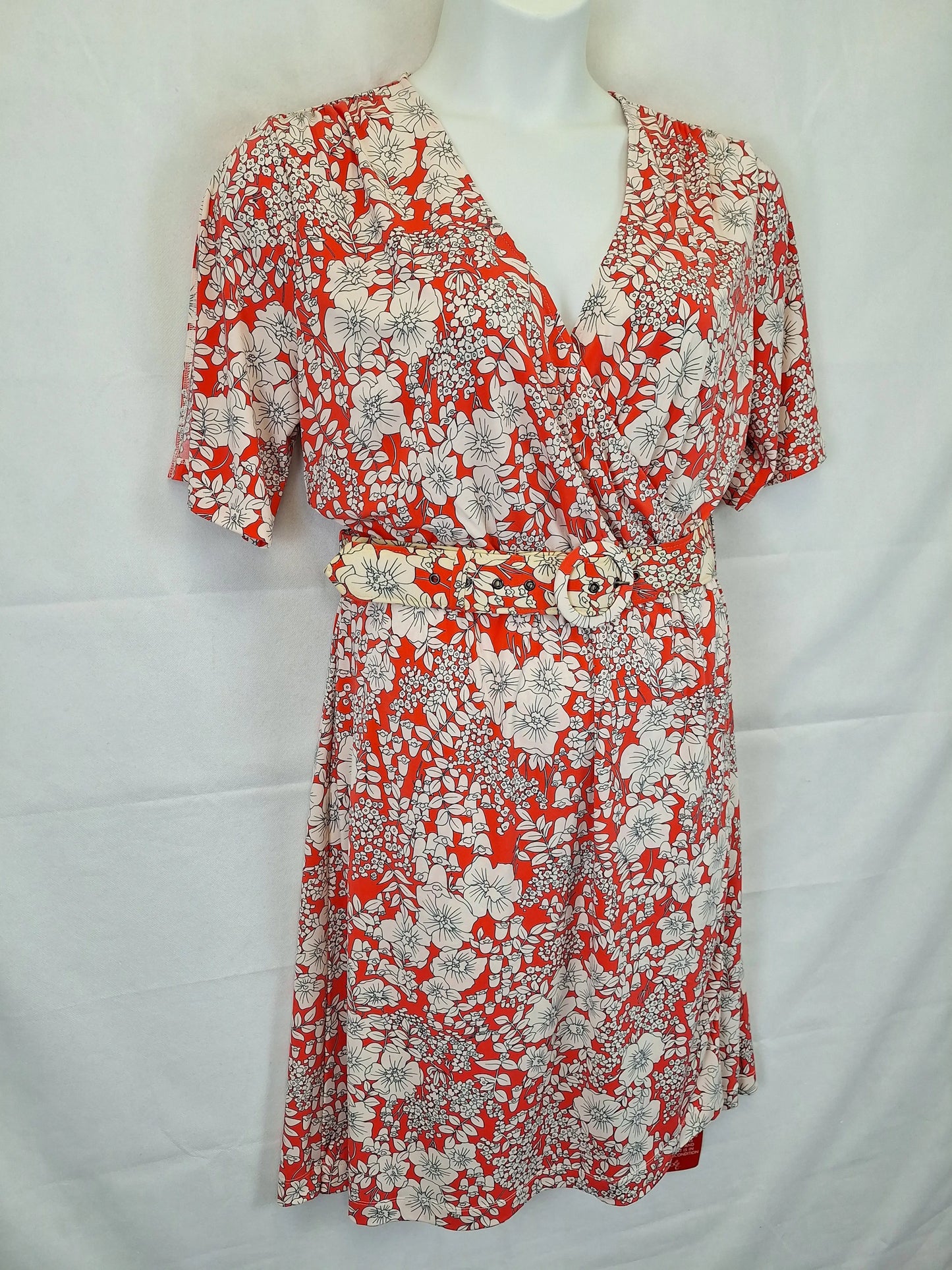 Leona Edmiston Coral Stretch Draped Midi Dress Size 14 by SwapUp-Online Second Hand Store-Online Thrift Store