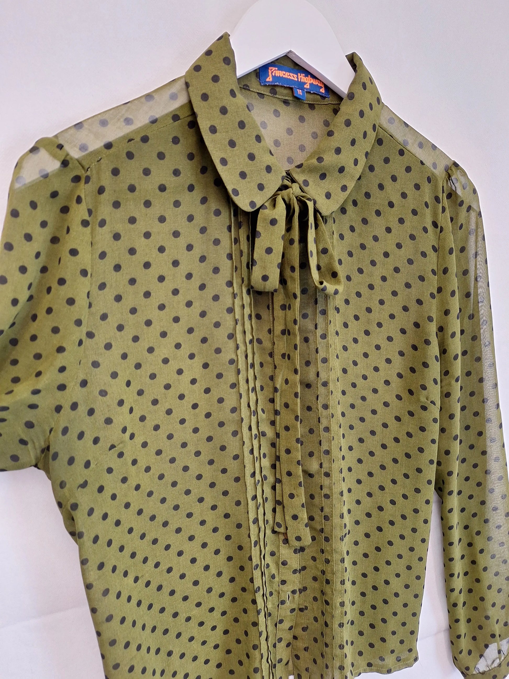 Princess Highway Sheer Khaki Spotted Blouse Size 14 by SwapUp-Online Second Hand Store-Online Thrift Store
