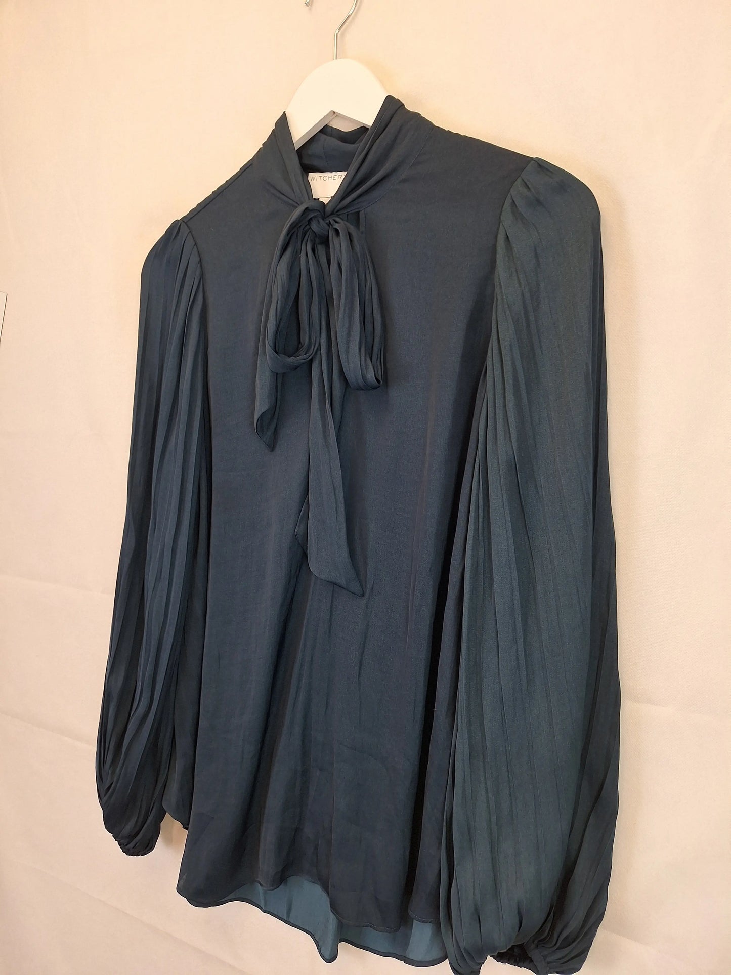 Witchery Forest Tie Neck Pleated Sleeve Blouse Size 10 by SwapUp-Online Second Hand Store-Online Thrift Store