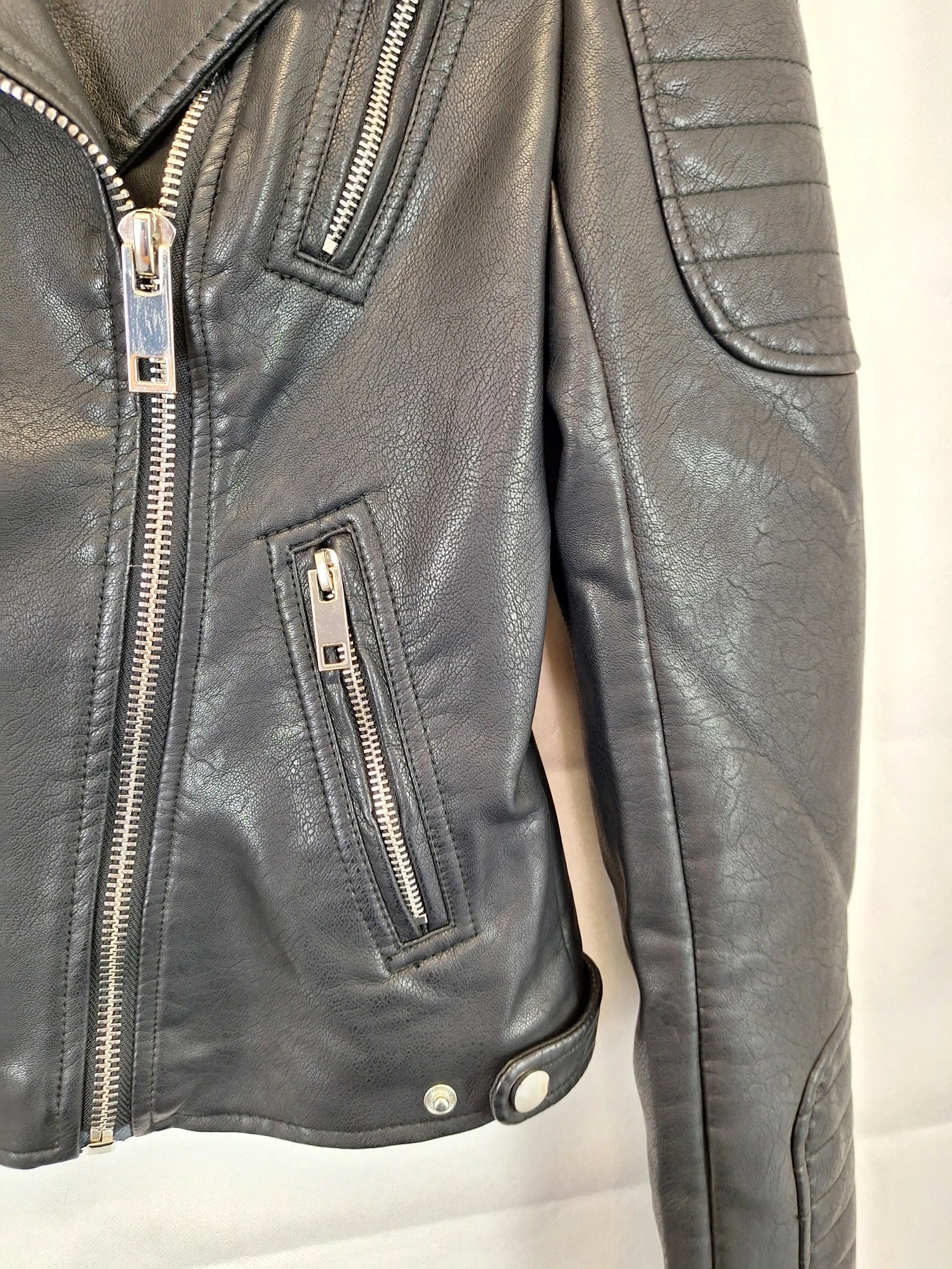 Zara Classic Biker Faux Leather  Jacket Size S by SwapUp-Online Second Hand Store-Online Thrift Store