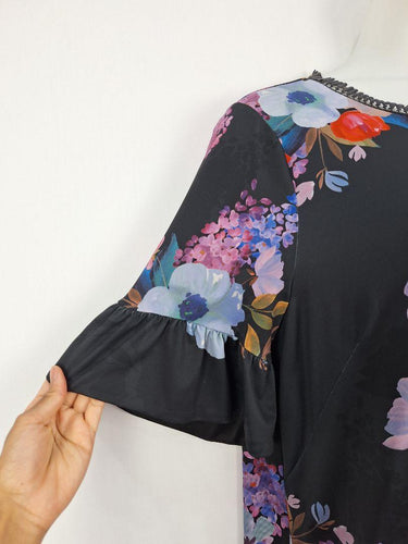 Leona Edmiston Hand Painted Floral Midi Dress Size 16 by SwapUp-Online Second Hand Store-Online Thrift Store
