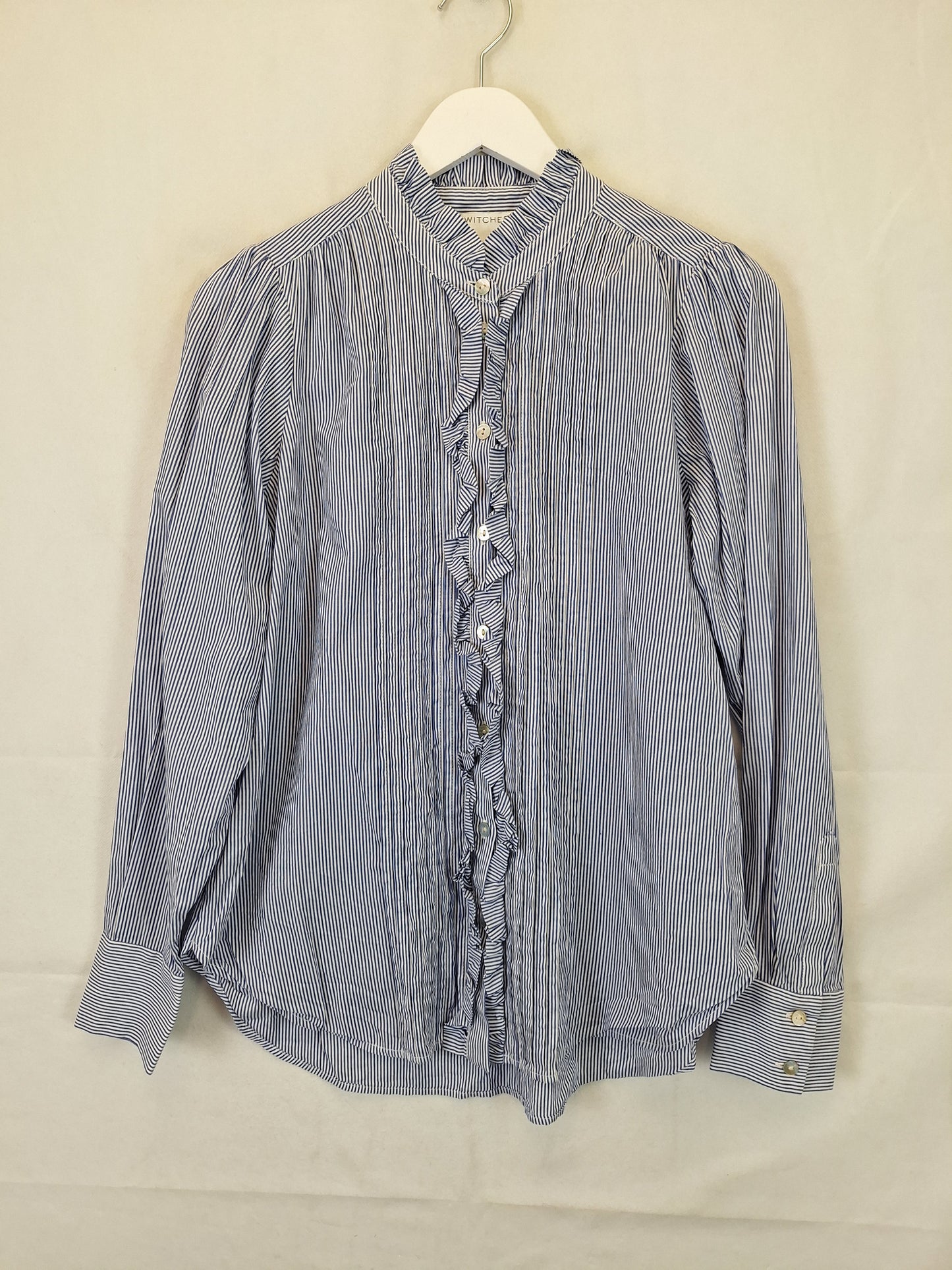 Witchery Striped Frill Work Shirt Size 10 by SwapUp-Online Second Hand Store-Online Thrift Store