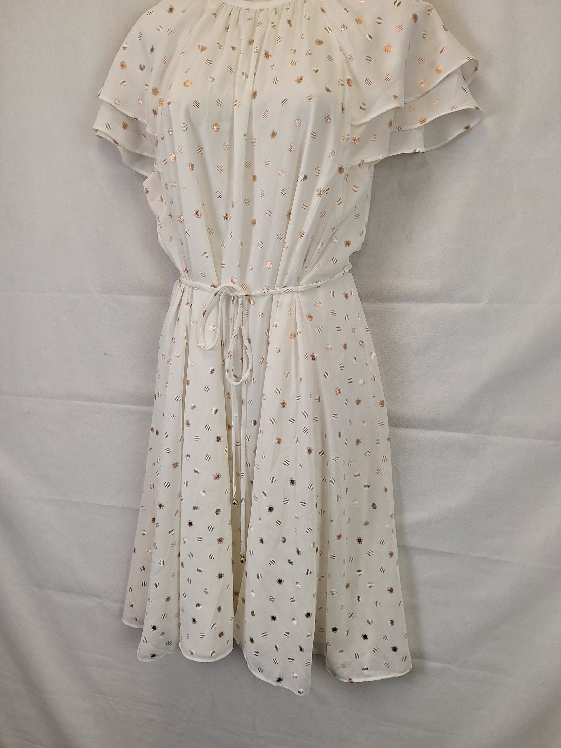 Veronika Maine Metallic Spot Flutter Sleeve Midi Dress Size 10 by SwapUp-Online Second Hand Store-Online Thrift Store