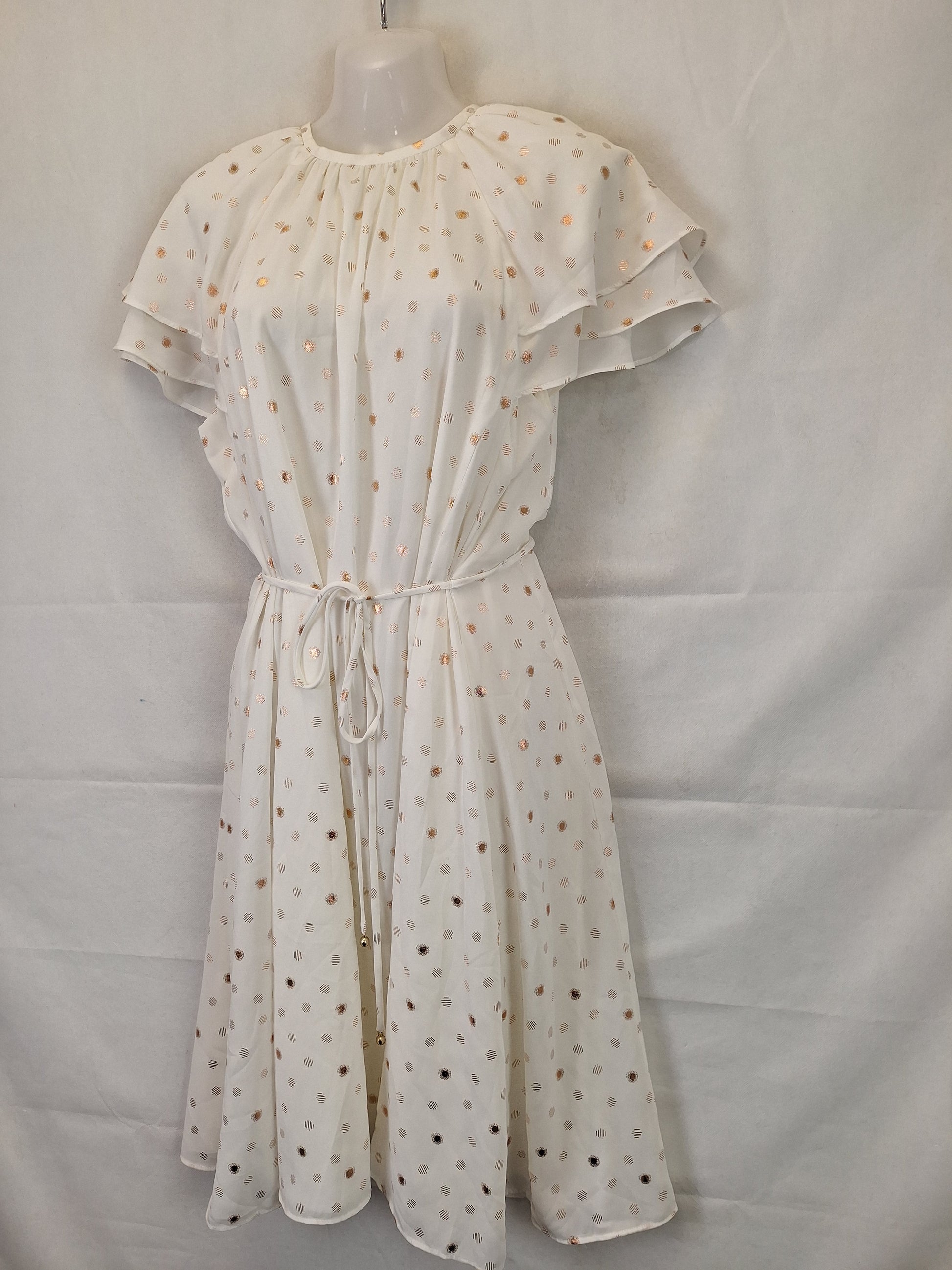 Veronika Maine Metallic Spot Flutter Sleeve Midi Dress Size 10 by SwapUp-Online Second Hand Store-Online Thrift Store