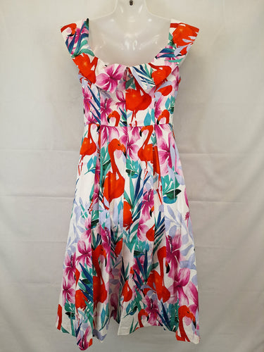 Review Graceful Box Pleat Flamingo Midi Dress Size 10 by SwapUp-Online Second Hand Store-Online Thrift Store