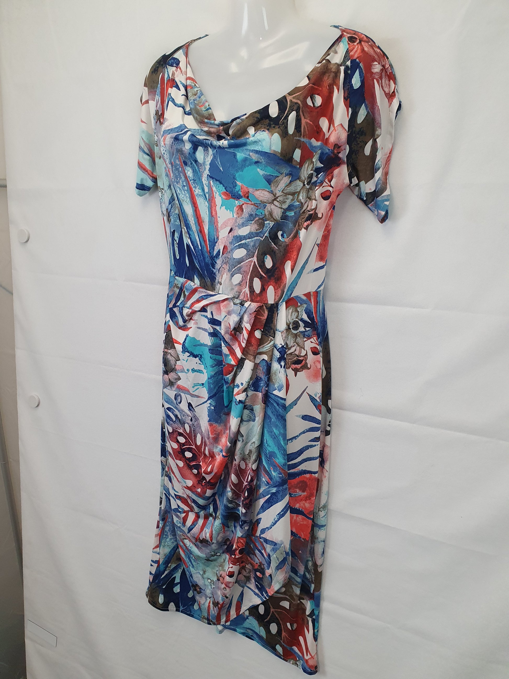 Leina Broughton Leafy Cowl Neck Slit Midi Dress Size 8 by SwapUp-Online Second Hand Store-Online Thrift Store