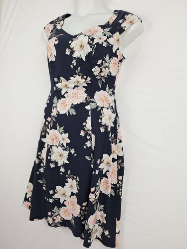 Review Navy Bloom Classy Midi Dress Size 12 by SwapUp-Online Second Hand Store-Online Thrift Store