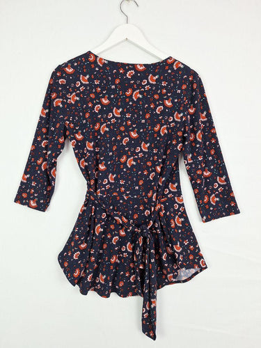 Leina Broughton Navy Floral Wrap Top Size 12 by SwapUp-Online Second Hand Store-Online Thrift Store