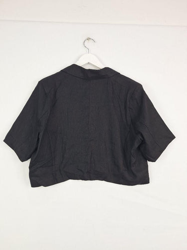 White Closet Cropped Button up Linen Top Size 14 by SwapUp-Online Second Hand Store-Online Thrift Store