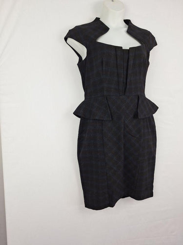 Cue Black and Blue Angular Peplum Dress Size 14 by SwapUp-Online Second Hand Store-Online Thrift Store