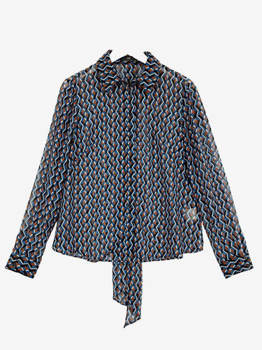 Cue Sheer Geometric Tied Neck Shirt Size 10 by SwapUp-Online Second Hand Store-Online Thrift Store