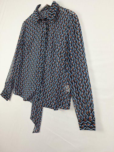 Cue Sheer Geometric Tied Neck Shirt Size 10 by SwapUp-Online Second Hand Store-Online Thrift Store