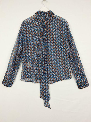 Cue Sheer Geometric Tied Neck Shirt Size 10 by SwapUp-Online Second Hand Store-Online Thrift Store