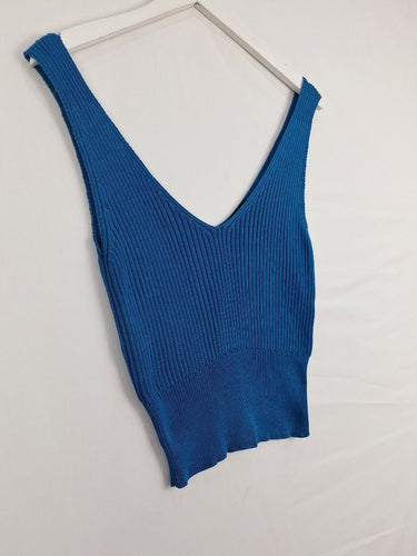 Cue Azure Plunging Ribbed Knit Top Size M by SwapUp-Online Second Hand Store-Online Thrift Store