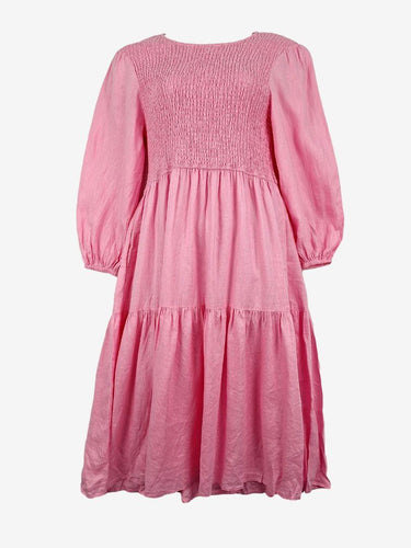 Alessandra Shirred Out To Lunch Linen Midi Dress Size L by SwapUp-Online Second Hand Store-Online Thrift Store