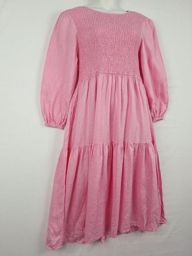 Alessandra Shirred Out To Lunch Linen Midi Dress Size L by SwapUp-Online Second Hand Store-Online Thrift Store