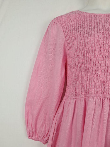 Alessandra Shirred Out To Lunch Linen Midi Dress Size L by SwapUp-Online Second Hand Store-Online Thrift Store