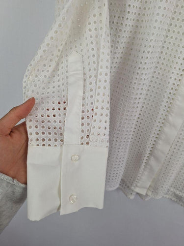 Witchery Elegant Vanilla Scooped Broderie Shirt Size 14 by SwapUp-Online Second Hand Store-Online Thrift Store