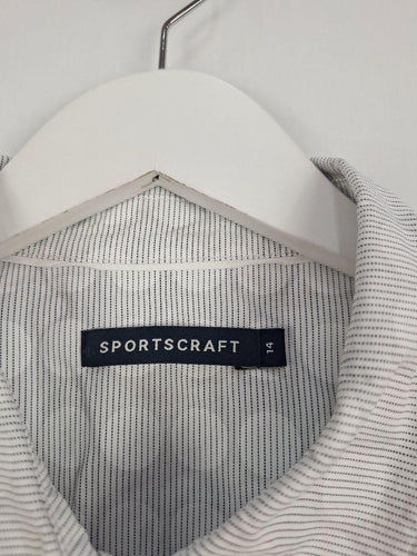 Sportscraft Polka Dot Pin Stripe White Shirt Size 14 by SwapUp-Online Second Hand Store-Online Thrift Store