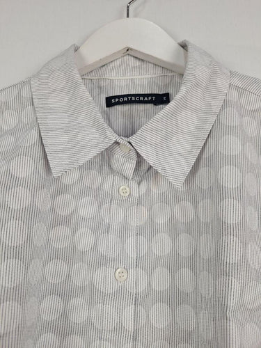 Sportscraft Polka Dot Pin Stripe White Shirt Size 14 by SwapUp-Online Second Hand Store-Online Thrift Store