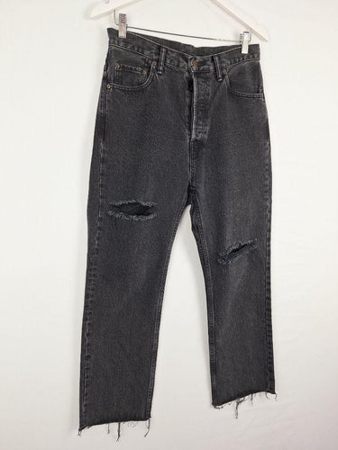 Bassike Black Rinse High Rise Straight Rip Jeans Size M by SwapUp-Online Second Hand Store-Online Thrift Store