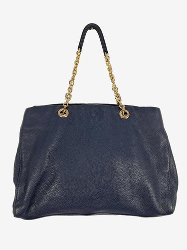 Oroton Navy Soft Pebble Leather Eyelet Gold Chain Tote Bag Size None by SwapUp-Online Second Hand Store-Online Thrift Store