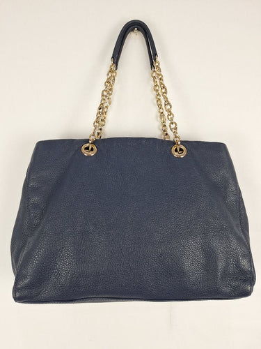 Oroton Navy Soft Pebble Leather Eyelet Gold Chain Tote Bag Size None by SwapUp-Online Second Hand Store-Online Thrift Store