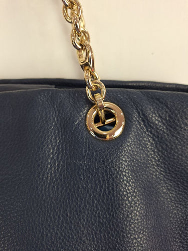 Oroton Navy Soft Pebble Leather Eyelet Gold Chain Tote Bag Size None by SwapUp-Online Second Hand Store-Online Thrift Store