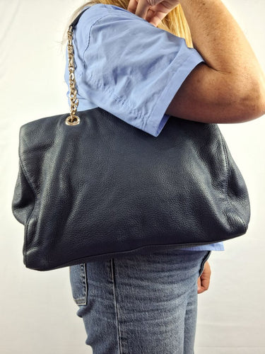 Oroton Navy Soft Pebble Leather Eyelet Gold Chain Tote Bag Size None by SwapUp-Online Second Hand Store-Online Thrift Store
